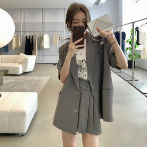 ลำลอง แขนสั้น ชุดสูท เสื้อแจ็คเก็ต ผู้หญิง ฤดูร้อน ชุดสองชิ้นมืออาชีพสําหรับการเดินทางแบบบางชุดธุรกิจระดับไฮเอนด์