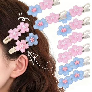 12 Pcs Cute Sakura Flower Hairpins / Soft Jelly Floral Clips / Non-slip Duckbill Barrettes / Sweet Styling Headwear for Ladies