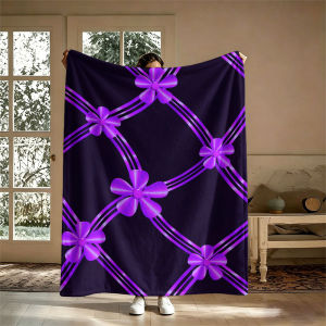 Metallic Flowers Purple Grid Flannel Blanket Perfect for Sofa Office Bed Travel Sleep Read Relax Camping Four Season Use