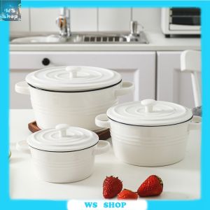 เซรามิคนอร์ดิกที่เรียบง่ายคู่หูสลัดผลไม้ก๋วยเตี๋ยวถ้วยซุปเครื่องลายครามสีขาวขนาดใหญ่ขนมอาหารเช้าชามข้าวเทียบบนโต๊ะอาหาร