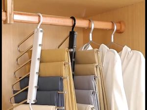 Stainless Steel Folding Trouser Rack，Lightweight Sturdy Rust-Resistant Not Easy to Break and Deform Convenience Durable Multifunction Space-Saving Adjustable for Home Wardrobe Shelves Closet Organizer
