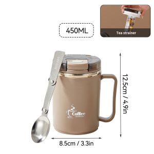 WORTHBUY | Cốc Giữ Nhiệt Bằng Thép Không Gỉ 304 Có Tay Cầm Chống Rò Rỉ Kèm Bộ Lọc Trà Và Thìa Dành Cho Nam Giới