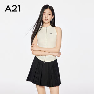 A21 Womens Slim Fit round Neck Zipper Sleeveless T-shirt Summer New Simple Match All Design Casual Cotton Blend Short Length