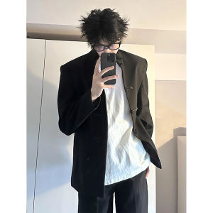 New Chinese Style Mens Pad Shoulder Suit Jacket Spring Autumn Stand Collar Zhongshan Student Clothes Small Western Suit
