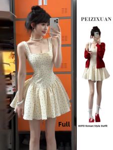 PEIZIXUAN | Elegant Petite Summer Polka Dot Halter Dress