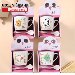 Bộ ly sứ hoạt hình dễ thương dùng uống nước trà sữa cafe cho gia đình hằng ngày