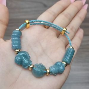 B220 - Vòng lu thống ngũ điếu hồ ly tỳ hưu túi tiền Lam Ngọc - Phong Thủy TUDO