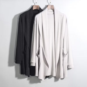 Laid-back Style Pure Color Open Cardigan Mens Lightweight Breathable Mid-Length Loose Long-Sleeve Sun Protection Clothes Handsome Cloak Coat