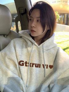 เสื้อสเวตเตอร์มีฮู้ดผู้หญิงสีน้ำเงินเข้ม ทรงหลวม ปกโปโล แขนยาว คอตตอน ฤดูใบไม้ร่วง/ฤดูหนาว 2025 ใหม่ ขายดี หนา เสื้อคลุมกันหนาวแบบหนา