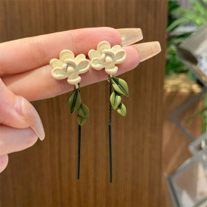 925 Silver Needle Spring/Summer New Arrival Gardenia Earrings Womens Unique Design Long Tassel Earrings Tea Series Thin-Looking Earrings