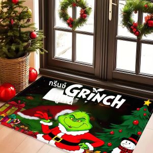 VIKAMA พรมลายกบสีเขียวคริสต์มาส สำหรับทางเข้าห้องนั่งเล่น ห้องนอน ทางเดิน พรมเช็ดเท้า พรมปูพื้นนุ่มสบาย ของตกแต่งบ้าน