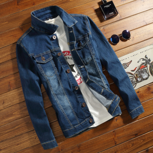 Retro Distressed Motorcycle Denim Jacket Mens Slim Fit Trendy Cool Workwear Jacket Spring Autumn Top Youth Long Sleeve