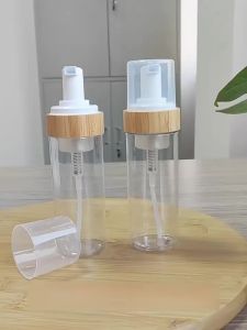 150ml Travel Bamboo Foam Pump Bottle Refillable Hand Sanitizer Shampoo Soap Dispenser Cosmetic Container
