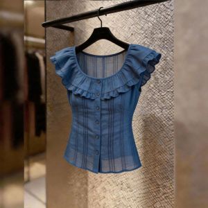 KUNAILIN | Elegant Slimming Blue Short Sleeve Top