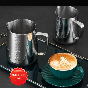 350ML/600ML Milk Frothing Pitcher Stainless Steel Pull Flower Cup Cappuccino Coffee With Scale Jug Mug Cup Milk Boiler Coffee Pitcher Pull Flower Cup Milk Pot Espresso Cups Latte Art Milk Frother Foam Making Accessories Suitable For Barista