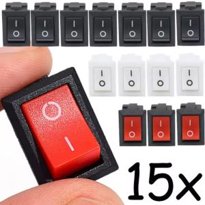 【Pphha】15PCS Push Button Switch 21x15mm SPST 2Pin 6A 250V KCD11 Snap-in on/Off Rocker Boat Home Motorcycle Switch Black Red White