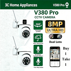 V380 Pro CCTV Camera Connect Cellphone With micCCTV Camera Wifi Connect 360CCTV Camera Outdoor WaterproofIp Security Cameras Needed 8MP Two-Way Audio Night Vision With Audio And Speaker CCTV Security Cameras