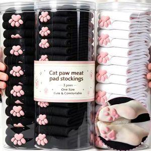 3Pairs Pink Cute Cat Paw Pad Thigh High Socks Lolita Over Knee Stockings 3D Kitten Claw Socks for Women Girls Cosplay