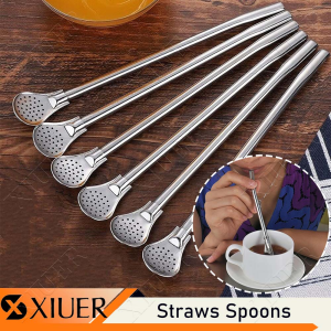 Reusable Straws Spoon 3-in-1 Stainless Steel Straw Spoon Filter Strainers for Loose Tea Coffee Stirrers Smoothie Slushy Straws