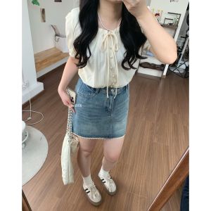 Váy Denim Cạp Cao Thêu Ren Đa Năng Cho Nữ Mùa Xuân Dáng Chữ a Dài Vừa Phải Màu Trơn Váy Midi Thường Ngày