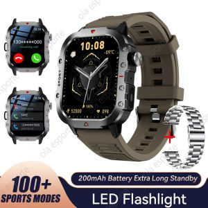 2026 New Military Mens Smart Watch Outdoor Sports Health Monitor with LED Flashlight Bluetooth Call Womens Smartwatch HW12