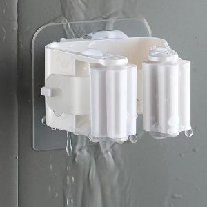 2 Pcs Punch-Free Wall Mounted Broom Mop Holder Heavy Duty Clip-On Hooks for Home Garden Garage