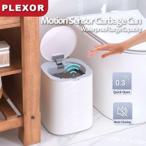 Plexor 11L Bathroom Trash Can with Lids ABS Plastics intelligent Motion Sensor Garbage can Trapezoidal Automatic Trash Bin Waterproof Large Capacity Trash can for Bathroom Kitchen Living Room Office