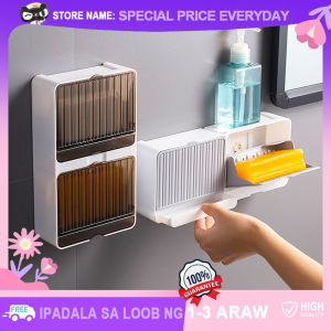 Creative 2-layer Soap Holder Organizer with Drain and Cover Japanese Original Wall Mounted No Drilling Soaps Rack Leakproof Soap Container for Bathroom GYM Traveling Camping Soap Case Boxes