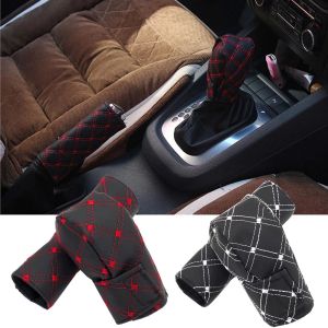 2 in 1 Set Car Faux Leather Gear Shift Knob Cover Hand Brake Cover Sleeve Car Interior Protect Cover