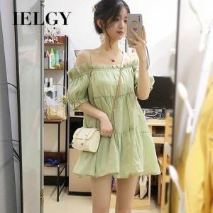 IELGY dress womens one-shoulder slim temperament simple solid color short style