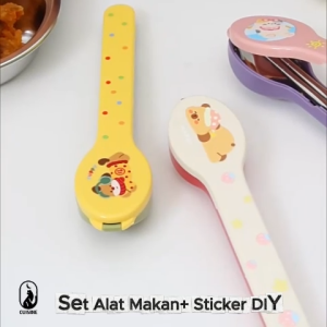 Sendok Garpu Stainless SUS 304 Case Karakter Lucu Stiker DIY Alat Makan Anak dan dewasa Portable