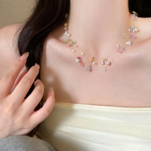 Dopamine Design Pink Pearl Necklace Vacation Wear