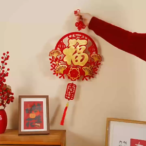 ป้ายแขวนอวยพร ปีใหม่ ตรุษจีน ปีม้า 2026 ผ้ากำมะหยี่ พร้อมอักษรจีนสีทองมงคล สำหรับตกแต่งงานเทศกาล