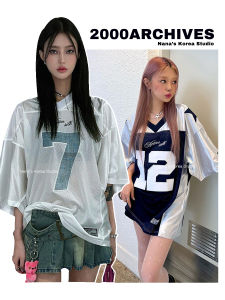 [Nana] South Korea 2000archives Jersey Short Sleeve Womens Loose Leisure Sports American Retro T-Shirt Summer