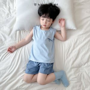 Miiow | Catman Childrens Sleepwear Thin Sleeveless Home Clothes Set For Boys Breathable Moisture Wicking Cool Feeling Anti-static