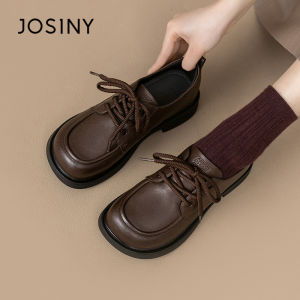 Josiny | Black Low Heel Leather Shoes Lace-Up Versatile Soft Sole