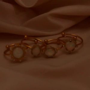 Adjustable Rings For Women Stainless Steel Gold Plated White Natural Opal Stone Rings For Party Wedding Anniversary Ring