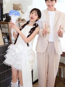 2025 New Sweet Personality Bridal Dress Short Skirt High Waist One Shoulder Sleeveless Wedding Dress for plus Size Women