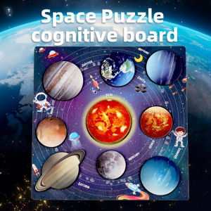 Children Wooden Space Planet Puzzles Solar System Planets Toys Planet Matching Game Jigsaw Tray Universe Science Learning Toy