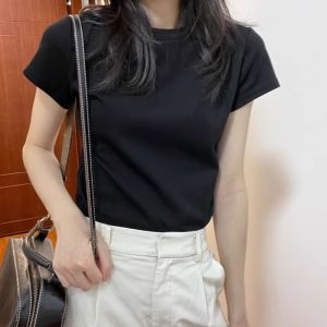 Áo Thun Cotton Tay Ngắn Mùa Hè Cho Nữ Dáng Ôm Vừa Vặn Chất Liệu Cotton Cao Cấp Thời Trang Thường Ngày Cổ Tròn Phong Cách Hàn Quốc