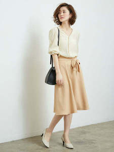 High Waist A-Line Mini Skirt for Women Spring Summer Pure Color Commute Versatile Slimming Polyester Fiber Belted Skirt