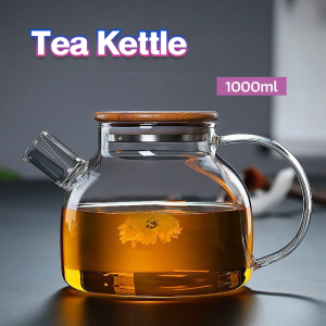 MaxPlus 1L Heat Resistant With Wooden Cover Tea Pour Kettle Hot Coffee Tea Milk