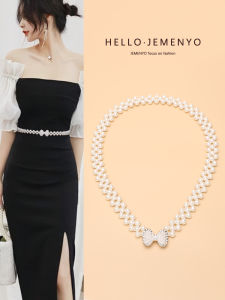 Pearl and Rhinestone Decorated Slim Belt Accessories