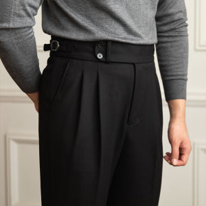 Warm Fishbone Pattern Straight Trousers High Waist Pants
