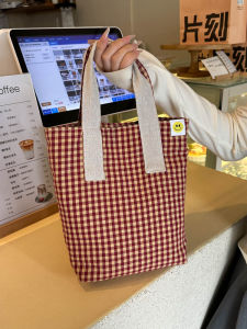 Handmade Cloth Bag Japanese and Korean New Arrival Gingham Handbag Original Niche Design Verticle Square Small Umbrella Cell Phone Storage Bag
