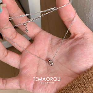 14K White Gold Three Ring Necklace for Women High Color Retention Dainty Retro High Aesthetic Value Clavicle Chain Jewelry