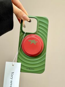 Simple Style Pure Color Wave Shell Tomato Magnetic Stand Compatible with 16Promax  14 Phone Case 15 New Model 15Pro Women 16 Two-In-One 13Pm Film Shell Creative Anti-Fall Cover