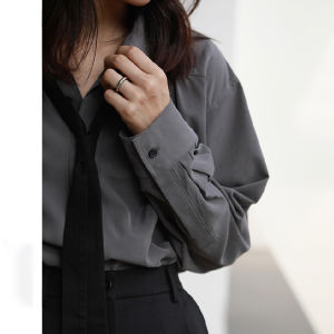 Elegant Apricot Tie Shirt Womens Design Spring Autumn Long Sleeve Loose Lazy Style Drapey Layering Blouse Korean Style Commute