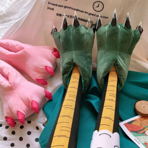 Cartoon Cotton Shoes Female Creative Big Size Shoes Male Dinosaur Animal Shoes Funny Hand-Shaped Brush Paw Warm Shoes Couple Fluffy Shoes