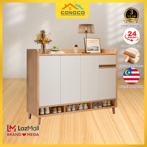 CONOCO Wooden Shoe Rack Cabinet Multilayer Shoe Shelf With Countertop Storage Minimalist Design Space Saving Almari Kasut鞋櫃